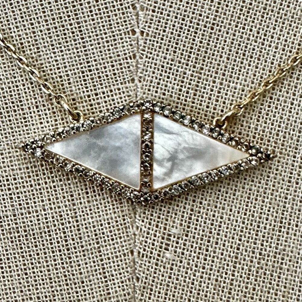 Anthropologie mother-of-pearl and rhinestone geometric necklace by Perry